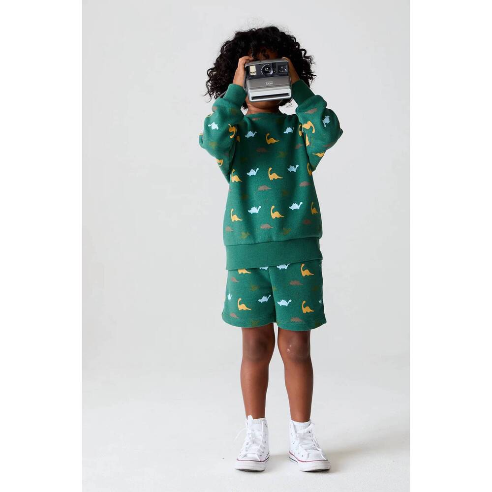 NEW CHASER kids' dino party shorts in broccolini